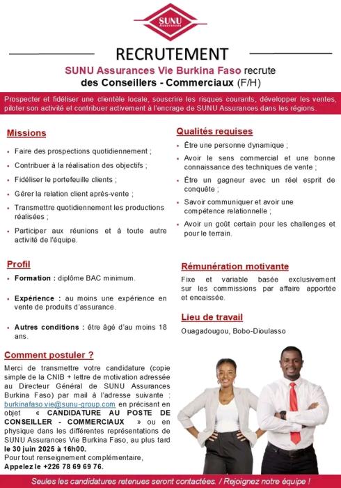 Recrutement des conseillers -Commerciaux