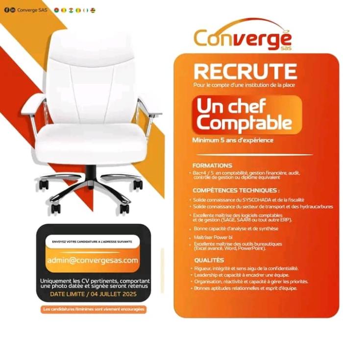 AVIS DE RECRUTEMENT D'UN(E) CHEF(FE) COMPTABLE