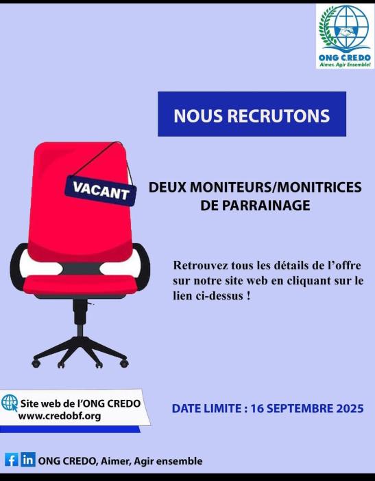 Avis de recrutement de deux (02) moniteurs/monitrices