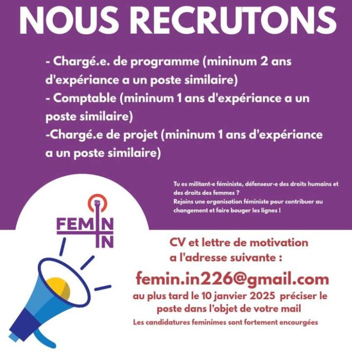 𝐘𝐨𝐮𝐭𝐡𝐜𝐨𝐧𝐧𝐞𝐤𝐭𝐛𝐮𝐫𝐤𝐢𝐧𝐚 𝐎𝐩𝐩𝐨𝐫𝐭𝐮𝐧𝐢𝐭𝐞́𝐬 : FEMIN-IN recrute !!!