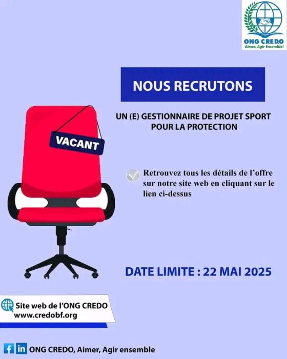  Recrutement un (e) Gestionnaire de projet sport pour la protection