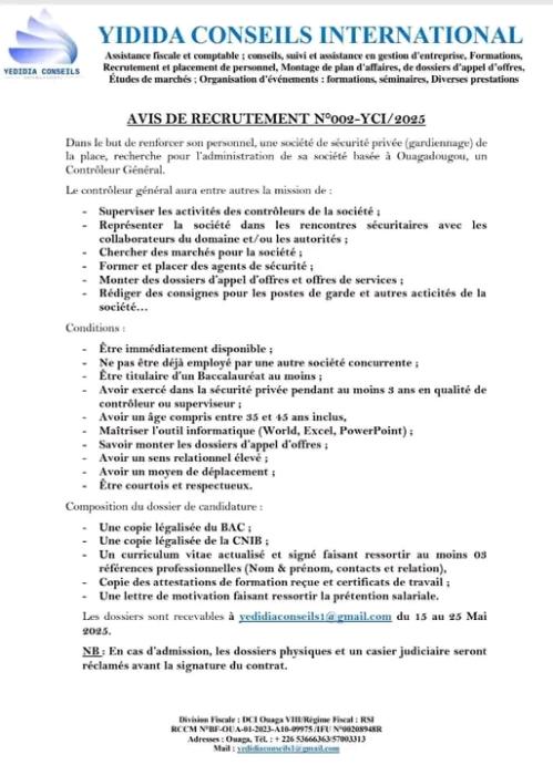 recrutement de contrôleur général